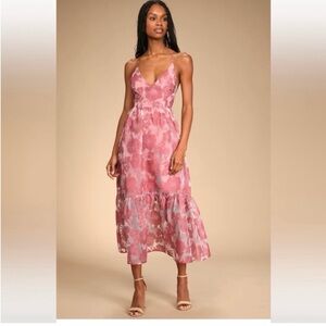 Lulu’s Rose Jacquard Organza Lace-Up Midi Dress - size M